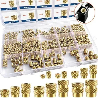 400Pcs Metric Heat Set Insert, M2 M2.5 M3 M4 M5 M6 Female Thread Knurled Nuts Assortment Kit, Brass Threaded Inserts for Plastic and 3D Printing Components (Threaded Inserts Ket)