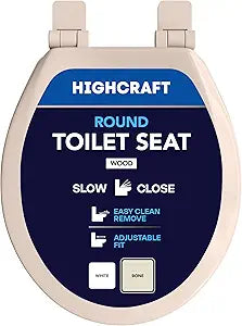 HIGHCRAFT Premium Round Toilet Seat with Slow-Close Design, Adjustable Hinges & Quick Removal Mechanism - Molded Wood Toilet Seat - Fits Standard Round Toilets - Toilet Seat in Bone/Beige
