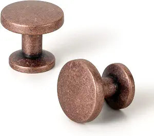 Set of 12 Sleek Antique Copper Cabinet Knobs with Cylindrical Stem Vintage Kitchen Drawer Handles Minimalist Dresser Hardware