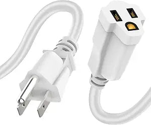 Power Extension Cord 0.5FT/6Inch, Short 3 Prong Electric Extension Cable Outlet Saver, Single Outlet, Outdoor and Indoor, Heavy Duty, Waterproof, Flexible, 16 AWG, SJTW, 13A 125V Extender Wire(White)