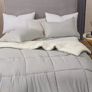 EMME King Comforter Set - 7-Piece Bed in a Bag for All Seaon, Ultra Soft Bedding Set with Comforter, Flat Sheet, Fitted Sheet, Pillowcase, Pillow Sham (Reversible-Grey & White, King/Cal. King)
