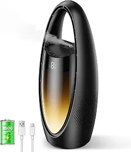 Desk Fan Bladeless, 13 Inch Quiet Rechargeable Office Fan, Small Personal Table Fan with 9 Speeds, 3-Level Brightness Night Light, 60 Oscillation, 9H Timer, Easy to Clean, Fan for Bedroom Home