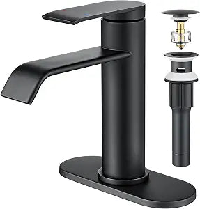 GAGALIFE Black Bathroom Faucet 1 Hole with Metal Pop-up Drain