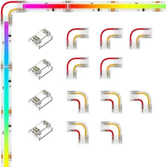 SEZO 12mm 3Pin COB LED Connector Kit 5 Pairs L-Shaped/Corner Connectors