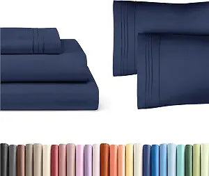 Navy Blue 3-Piece Sheet Set & Pillowcase Bedding Bundle (Twin XL Size) - Bed Set Includes Complete Twin XL Sheet Set and 2 Twin XL Pillowcases - Hotel Luxury Cooling Sheets & Pillowcase Bedding Set