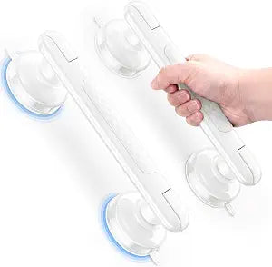 Upgraded Suction Shower Handle with Anti-Slip, 2 Pack Grab Bars for Shower and Bathroom, Heavy Duty Removable Safety Grip Handrails Grab Bars for Bathtubs, No Drilling & Waterproof, White