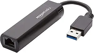 Amazon Basics USB 3.0 to 10/100/1000 Gigabit Ethernet Internet Adapter, Compatible with Windows and macOS, Black