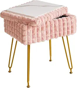 IBUYKE Rectangle Vanity Chair Ottoman, Footrest Stool, Pink WBD004P
