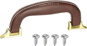 uxcell PU Leather Luggage Handle, 0.9" Hole Distance Vintage U-Shape Replacement Strap Handle for Travel Handbag Guitar Musical Box Gift Boxes, Brown/Gold
