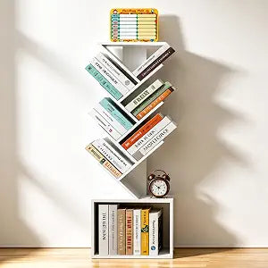 7-Tier Tree Bookshelf with Reading Planner & Activity Panel, Small Bookcase