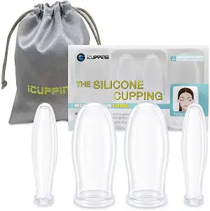 ICUPPING Silicone Facial Cupping Set for Face, Massage Cups, 4 Cups (Transparent)