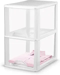 Plastic Small 2-Drawer Storage Organizer, Slim Narrow, White/Clear Crafts Drawers Storage Organizer (13"H x 10"D x 7"W)