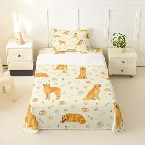 Erosebridal Cute Golden Retriever Sheet Set Twin Lovely Dog Bed Sheets Pet Dog Lover Bedding for Kids Girls Boys Adults Paw Print Aesthetic Bed Sheets Set 3 Piece
