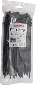 Superun Black Zip Ties 8 Inch 50 Lbs UV resistant Cable Ties 100 Pack