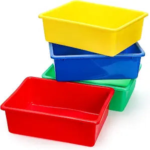 Nicunom 4 Pack Colorful Plastic Storage Bins, Large Classroom Bins Stackable Containers Toy Organizer Cubby Bin for Office, Playroom, Nursery, 15.5 x 11.5 x 5 in