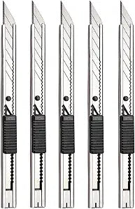 Gebildet 5pcs Right and Left Hand Stainless Steel Lockable Cutter Knife / 9mm Snap Off Blades / 30 Degree Foil Knife/Utility Knife/Graphic Knife/Great for Foils, Wallpaper, Crafts, Cartons