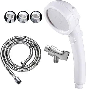 KAIYING High Pressure Handheld Shower Head with ON/OFF Pause Switch, 3 Spray Modes Shower Wand with Shut Off Button, Removable Camper Shower Head with Hose and Adjustable Angle Bracket (White)