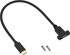 USB Type C 3.1Panel Mount Adapter Cable USB-C 3.1 Gen2 10Gbps Male to USB C Female Panel Mount Screw Cable,Supports Charging,Data,Audio,Video Cable for Laptop,Tablet,Mobile Phone (0.3M/1ft)
