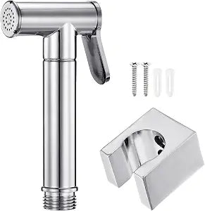 uxcell Handheld Bidet Sprayer, Water Pressure Control Adjustment Bathroom Sprayer with Bidet Holder and Screw for Toilet Bathroom Kitchen Flushing Washing Cleaning, (Round, Silver)