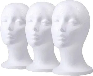 Foraineam 3 Pieces Foam Mannequin Head Wig Head, Female Mannequin Wig Display Stand Holder, Cosmetics Model Head White Foam Heads for Glasses Mask Hat Headband Hairpieces and More