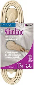 Woods Slimline 16/3 Flat Plug Extension Cord, 8ft, Beige, 2255