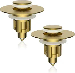 Universal Metal Bathroom Sink Stopper, Upgraded Stainless Steel Sink Drain Strainer for 1.1''~2.36" Basin Pop Up Drain Strainer, Anti-Clogging Filter Basket, Brushed Gold-2 Pack