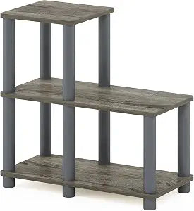 Furinno TURN-N-TUBE Storage Shelves, 2-Tier Ladder Shape Book Shelf with Open Frame Design, 3-Cube Corner Shelf, Toolless Open Shelves, Living Room, Garage, Home Office, Grey