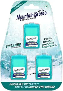 Mountain Breeze Mouth Freshener Strips Sugar Free Spear Mint Flavour Breath Strips | No Artificial Color (24 Strips Each Cassatte)-Pack of 1(3 Cassette) NEW