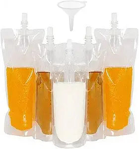 50 beverage bags, transparent smoothie bag container, heavy-duty hand-held leak-proof and sealable beverage bag, 8.4oz for frozen juice beverage bottles, a plastic funnel (250ml)