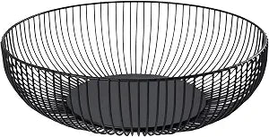Fruit Bowl for Kitchen Counter, Black Wire Fruit Bowl, Metal Countertop Fruit Basket, 11 Inches Round Holder for Lemon, Banana, Candy, Snack in Office (Round C)