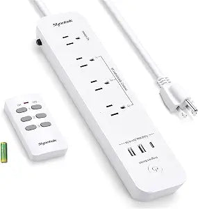 Syantek Remote Control Power Strip with 3 RF Controlled Outlets & 3 USB Ports, Surge Protector Extension Cord (5ft), 15A/1875W for Home and Workstation Appliances