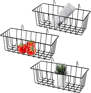 Gddochn 3 Pack Grid Panel Hanging Wire Basket, Storage and Display Basket for Wall, Kitchen, Home Decor Supplies, Potted Plants, Black