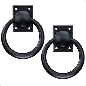 trust4care 3-3/4" 2-Set Black Rotatable Barn Door Ring Handles Gate Pulls