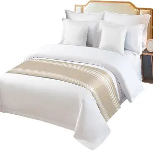 Bed Runner for King Size Bed, Beige Striped Bed Scarf Throws for Foot of Bed, Farmhouse Luxurious White Stripes Modern Abstract Art Luxury Bedding Protector Bed Runners for Hotel/Home, 94 x 20 Inch