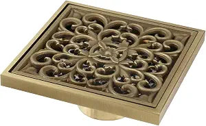 Wealrit 4 Inch Square Shower Floor DrainAntique Brushed Bathroom Drain