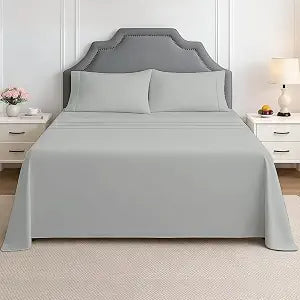 Shreem Linen RV Sheet Sets, 42x80 Truck Size, Light Grey Solid - Fits Mattresses up to 15 Inches Deep, 4 Piece RV Bed Sheets for Campers, Motorhomes, and Travel Trailers (Light Grey)