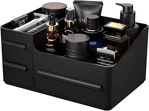Men's Cologne Organizer with Drawers: Black Men Bathroom Counter Organizer, Dresser Organizer for Shaving Kit, Skincare, Gifts for Men