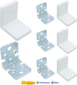 Anti Tip L Bracket, White Shelf Brackets Pack of 4, Heavy Duty Cabinet Hanging Brackets, Plastic Cover Metal Bracket Set, Stainless Steel Corner Brace, Furniture Anchors for Baby Proofing