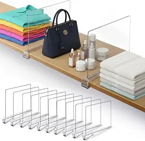 10 Pack Acrylic Shelf Dividers for Closet 11x7.9 Inch Acrylic Dividers for Shelves Clear Closet Shelf Separators for Purses, Clothes Storage Vertical Bookshelf Dividers for Bedroom & Kitchen
