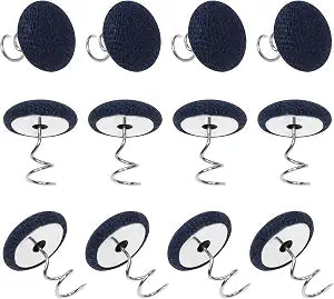 Mini Skater Small Linen Fabric Covered Button Upholstery Twist Pins Classy Bed Skirt Pins for Slipcovers Headliners Fixed, Pack of 12 (Navy Blue)