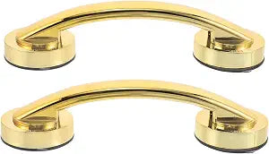 HANABASS 2pcs Large Gold Suction Cup Grab Handles for Bathroom and Cabinet, Self-Adhesive No-Drill Pull Bars with Thickened Support Grip, Removable Safety Handrails for Seniors and Sliding