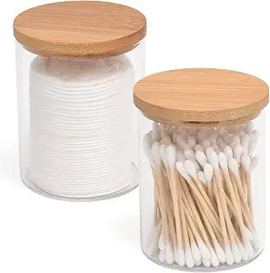 BKYFPQ 2 Pack Glass Qtip Holder Dispenser for Cotton Ball,Swab,Pads,Floss