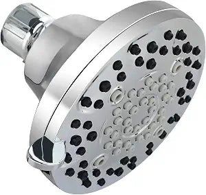 SANYCASA High Pressure Shower Head 4.1-Inch Fixed Showerhead with 6 Spray Settings, Brass Ball Joint, Ideal for Low Water Pressure, CP