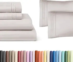 Light Grey 4-Piece Sheet Set & Pillowcase Bedding Bundle (Full Size) - Complete Full Sheet Set & 2 Pillowcases with Deep Pockets up to 16 inches - Hotel Luxury Quality - Soft, Breathable and Cooling