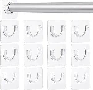 12 Pack Strong Adhesive Shower Rod Holder , Waterproof Shower Curtain Rod Holder No Drilling, Tension Rods Holders for Wall, Transparent (8 Large + 4 Small Brackets)