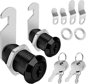 Cabinet Cam Lock Keyed Alike Black Finish, 1-1/8'' Cabinet Locks with Key Secure Files Drawers RV Storage Locks Replacement Set, Zinc Alloy (Black 1-1/8 Inch 2Pcs)