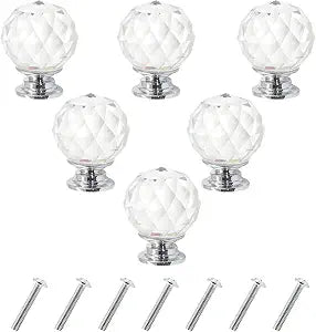 Uenhoy 6 Pcs Diamond Crystal Cabinet Knobs 1.2" Clear Glass Drawer Pulls