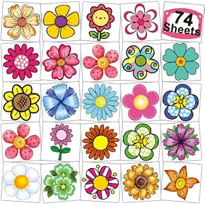 CHARLENT Flower Temporary Tattoos for Kids - 74 Individually Sheets