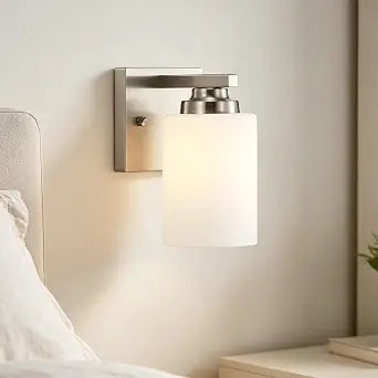 Brushed Nickel Wall Sconces, Modren Vanity Lights with White Glass Shade