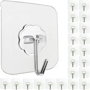 Jwxstore 24 Pack Adhesive Wall Hooks Clear 33LB Heavy Duty Sticky Hooks